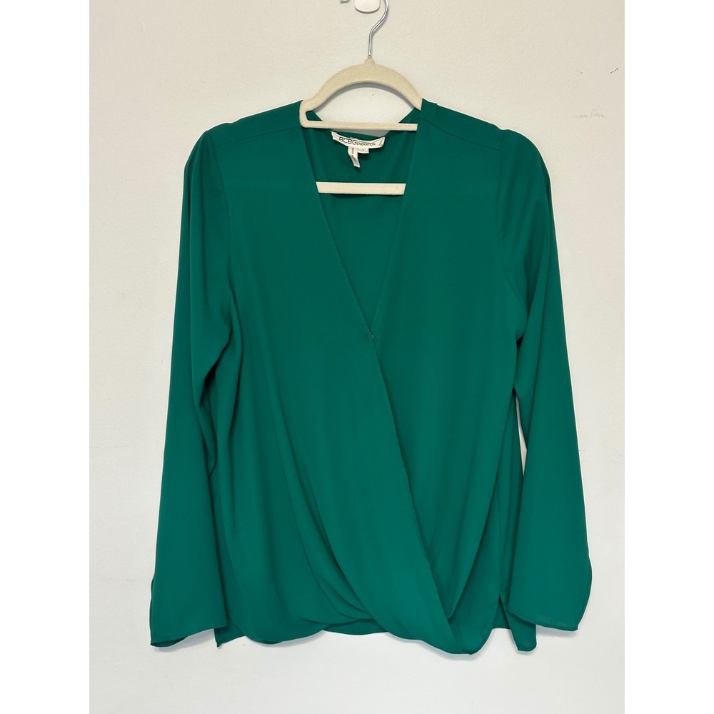 BCBGeneration True Emerald Green Surplice Wrap Blouse Long Sleeve QSD1V235-M3D L